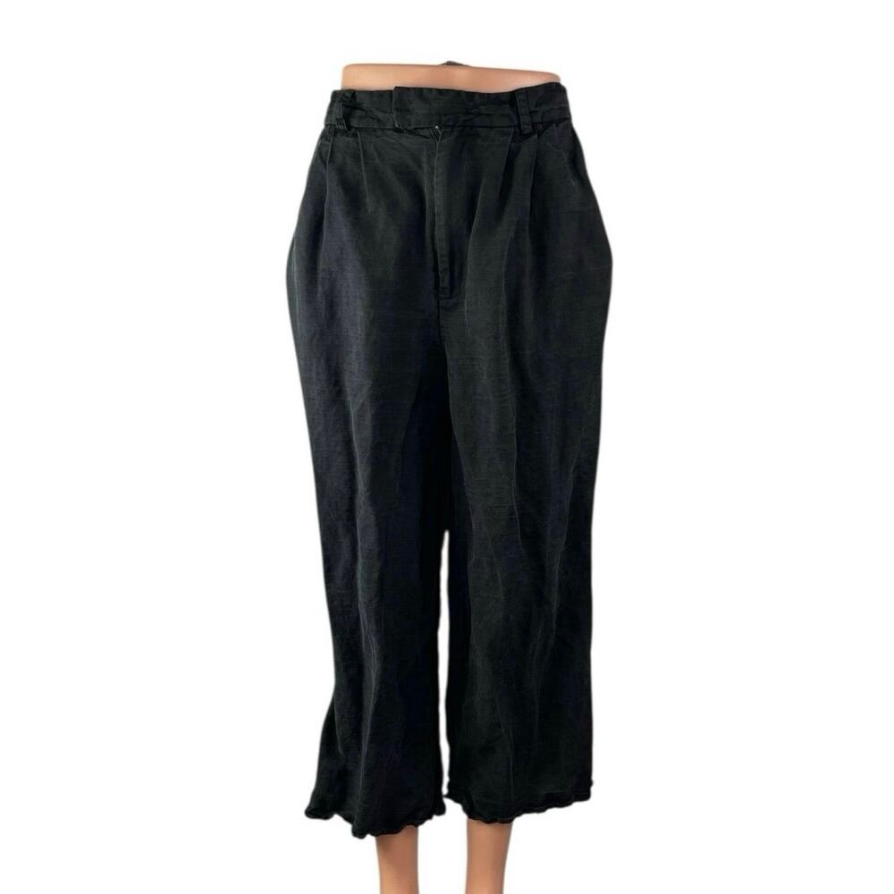 Apiece Apart Women's Black Pleated High Rise Wide Leg Crop Denim Jeans Size S